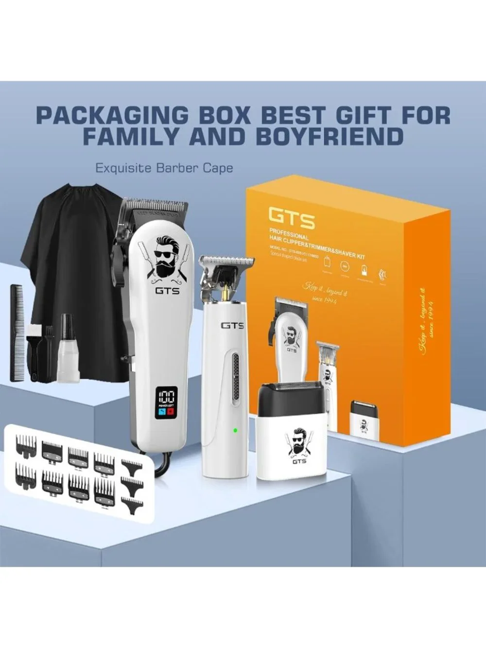 Professional Cordless Hair Clippers & Beard Trimmer Set with LED Display